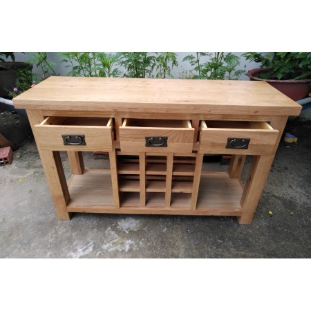 Rustic Oak : Kệ Rượu Gỗ Sồi 3 Ngăn Kéo - W120cm